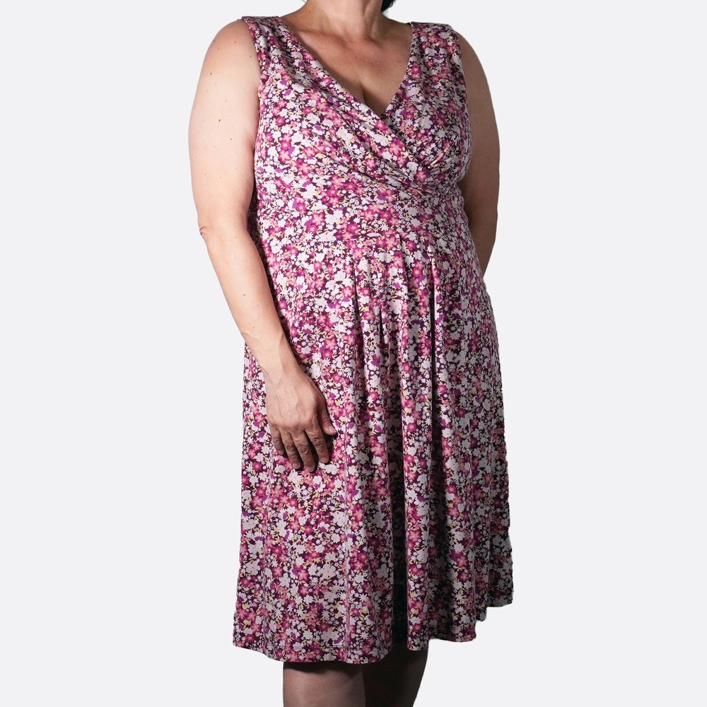 Lands' End Pima Cotton Modal Floral Faux Wrap Dress Fuchsia Pink Plus 0X Large